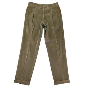 Mark Shale Mens 36x34 Pleated Corduroy‎ Trousers Taupe Brown Cuffed Straight Leg